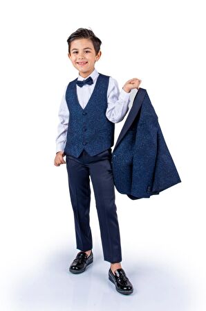 Simli Ceketli Yelekli Erkek Çocuk Damatlık Takım MNK0501