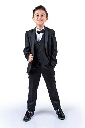 Simli Ceketli Yelekli Erkek Çocuk Damatlık Takım MNK0501