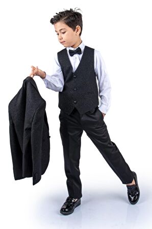 Simli Ceketli Yelekli Erkek Çocuk Damatlık Takım MNK0501