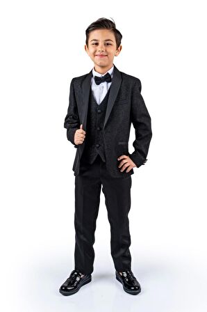 Simli Ceketli Yelekli Erkek Çocuk Damatlık Takım MNK0501