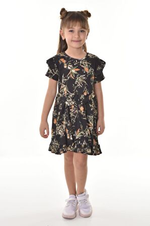 Fırfırlı Kız Çocuk Dokuma Kumaş Tiril Elbise MNK0503