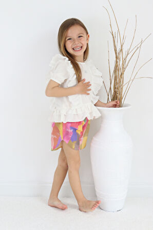 Fistolu Kelebek Motif Şortlu Pamuk Dokuma Kız Çocuk Takım TF7352