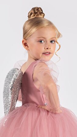 Kanatlı Kız Çocuk Şifon Kol Abiye  MNK0534