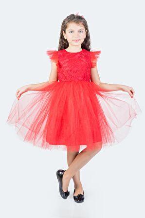 Roza Dantel Tütü Kız Çocuk Abiye Elbise MNK0546