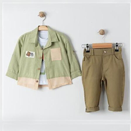 Cepli Gömlek , Pantolon , T-Shirt  3Parça Erkek Bebek Takım MNK31106