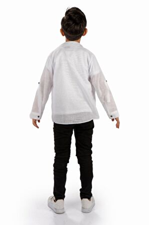 Çift Cepli Gömlek , Pantolon , T-Shirt  3Parça Pamuklu Erkek Çocuk Takım MNK965