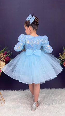 Tütü Gren Etekli Kız Çocuk Pul Payetli Uzun Kol Kikidi Elbise MNK0583