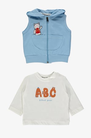 School Bear Cepli Erkek Bebek 2İplik Yelekli Takım MNK14140