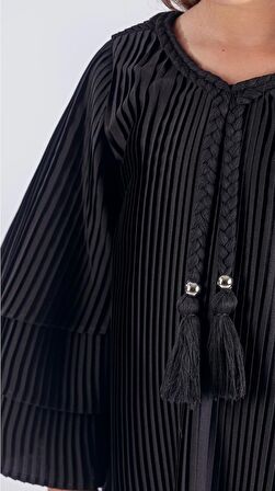 Kız Çocuk Krep Plise Elbise MNK0595