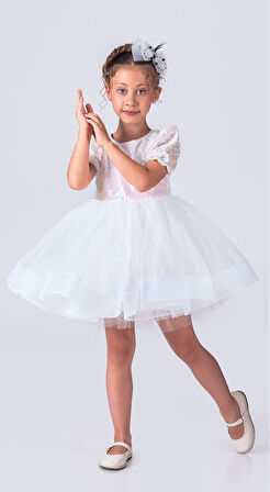 Tütü Gren Etekli Kız Çocuk Pul Payetli Kısa Kol Kikidi Elbise MNK0601