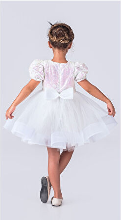 Tütü Gren Etekli Kız Çocuk Pul Payetli Kısa Kol Kikidi Elbise MNK0601