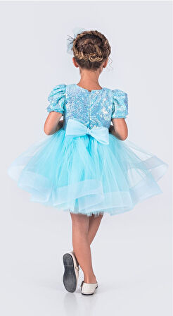 Tütü Gren Etekli Kız Çocuk Pul Payetli Kısa Kol Kikidi Elbise MNK0601