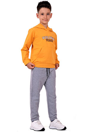 Worldwide Winner Nakış Kanguru Cepli Kapüşonlu Çocuk Eşofman MNK10073