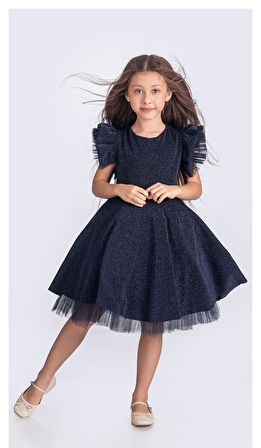 Simli Şanzelize Kız Çocuk Abiye Elbise M00669