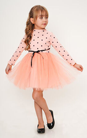 Kız Puantiyeli Tütülü Günlük Elbise MNK0416