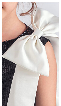 Yaka Fiyonk Pul Payet Kumaşlı Kız Çocuk Abiye Elbise M00702