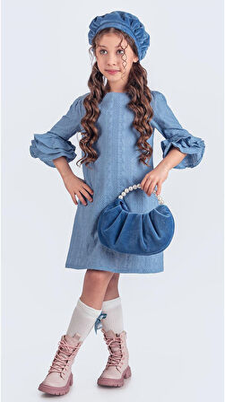 Miss Clarice Kız Çocuk Fransız Bere, Çanta, Çorap Ve Elbise Takım M00704