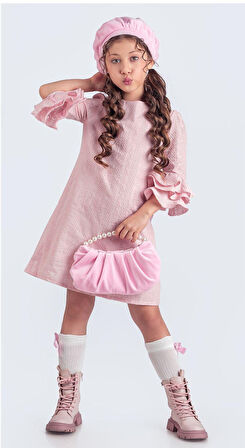 Miss Clarice Kız Çocuk Fransız Bere, Çanta, Çorap Ve Elbise Takım M00704