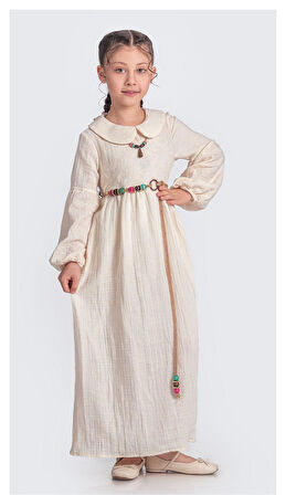 Müslin Kumaş Kız Çocuk Uzun Kol Tesettür Elbise M00705