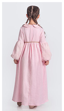 Müslin Kumaş Kız Çocuk Uzun Kol Tesettür Elbise M00705