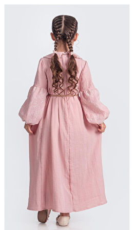 Müslin Kumaş Kız Çocuk Uzun Kol Tesettür Elbise M00705