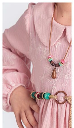 Müslin Kumaş Kız Çocuk Uzun Kol Tesettür Elbise M00705