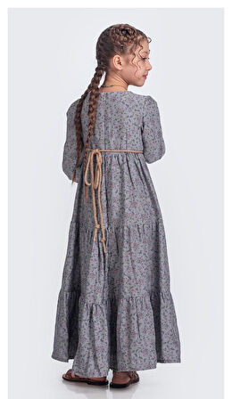 Müslin Kumaş Kız Çocuk Uzun Kol Tesettür Elbise M00705