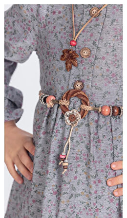 Müslin Kumaş Kız Çocuk Uzun Kol Tesettür Elbise M00705