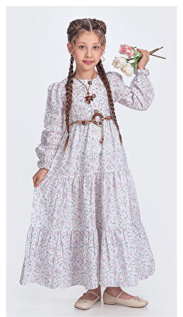 Müslin Kumaş Kız Çocuk Uzun Kol Tesettür Elbise M00705