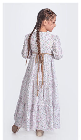 Müslin Kumaş Kız Çocuk Uzun Kol Tesettür Elbise M00705