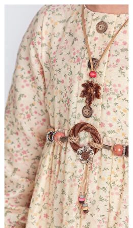 Müslin Kumaş Kız Çocuk Uzun Kol Tesettür Elbise M00705