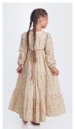 Müslin Kumaş Kız Çocuk Uzun Kol Tesettür Elbise M00705