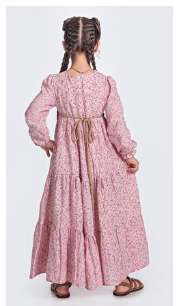 Müslin Kumaş Kız Çocuk Uzun Kol Tesettür Elbise M00705