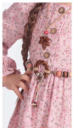 Müslin Kumaş Kız Çocuk Uzun Kol Tesettür Elbise M00705