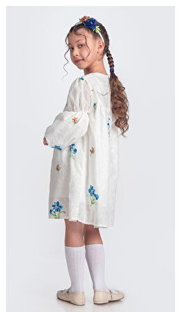 Otantik Akdeniz Çiçek NakışKız Çocuk Müslin Elbise M00706