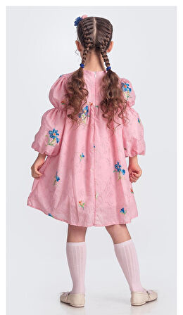 Otantik Akdeniz Çiçek NakışKız Çocuk Müslin Elbise M00706