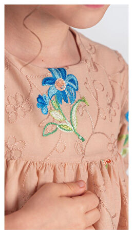 Otantik Akdeniz Çiçek NakışKız Çocuk Müslin Elbise M00706