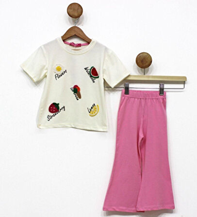 Kız Çocuk Uzun İspanyol Pantolon Kısa Kol Badi Takım M00712