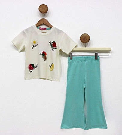 Kız Çocuk Uzun İspanyol Pantolon Kısa Kol Badi Takım M00712