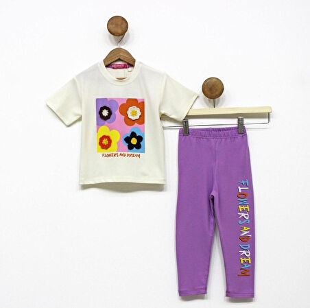 Kız Çocuk 3D Çiçek Motifli Yazlık Taytlı Badi Takım M00713