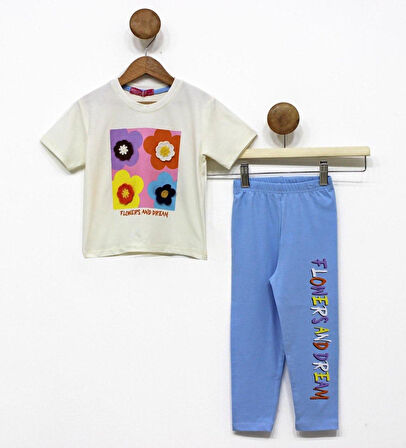 Kız Çocuk 3D Çiçek Motifli Yazlık Taytlı Badi Takım M00713