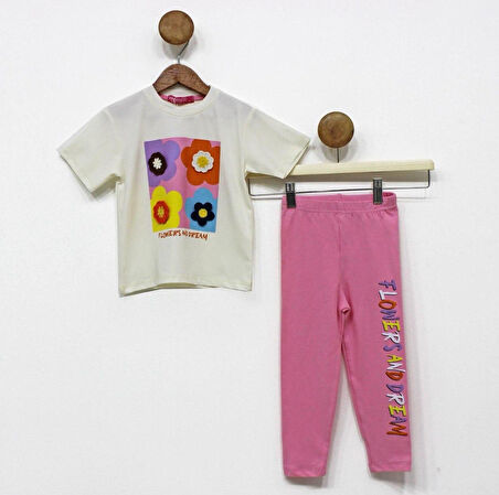 Kız Çocuk 3D Çiçek Motifli Yazlık Taytlı Badi Takım M00713