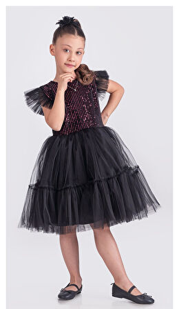 Pul Payet Katkat Tütü Etekli Kız Çocuk Elbise M00722