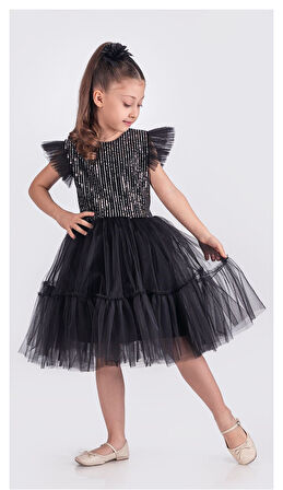 Pul Payet Katkat Tütü Etekli Kız Çocuk Elbise M00722