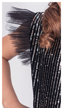 Pul Payet Katkat Tütü Etekli Kız Çocuk Elbise M00722