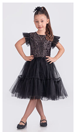 Pul Payet Katkat Tütü Etekli Kız Çocuk Elbise M00722