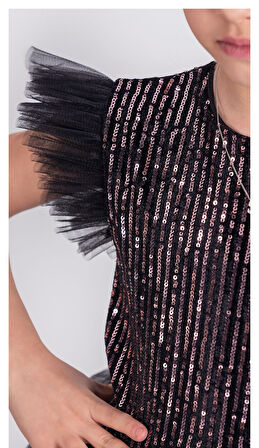 Pul Payet Katkat Tütü Etekli Kız Çocuk Elbise M00722