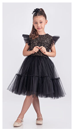 Pul Payet Katkat Tütü Etekli Kız Çocuk Elbise M00722