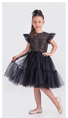 Pul Payet Katkat Tütü Etekli Kız Çocuk Elbise M00722