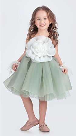 Karolin Robası Çiçekli Bilekli Aksesuarlı Kız Çocuk Abiye Elbise M00724